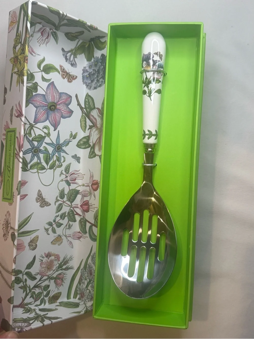 Portmeirion Botanic Garden Slotted Serving Spoon Pansy Purple 10” NIB BG78078